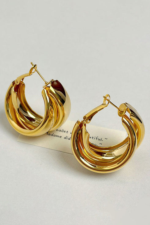 Layered Textured Alloy Studded Design Hoop Earrings