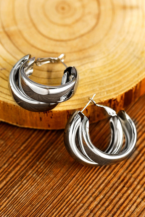 Layered Textured Alloy Studded Design Hoop Earrings