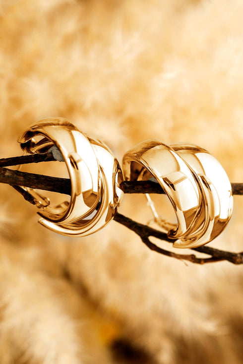 Layered Textured Alloy Studded Design Hoop Earrings
