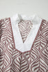 Leaf Print Standing Collar Puff Sleeve Viscose Blend Blouse
