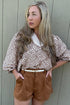 Leaf Print Standing Collar Puff Sleeve Viscose Blend Blouse