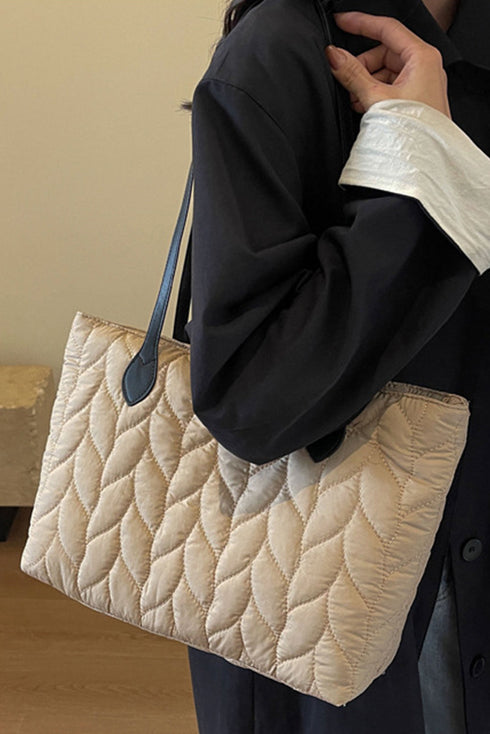 Leaf Stitch Quilted Nylon Puffer Shoulder Bag