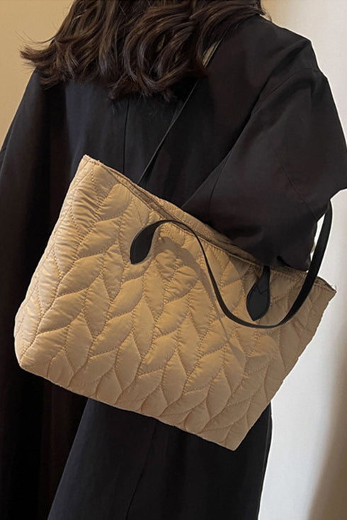 Leaf Stitch Quilted Nylon Puffer Shoulder Bag