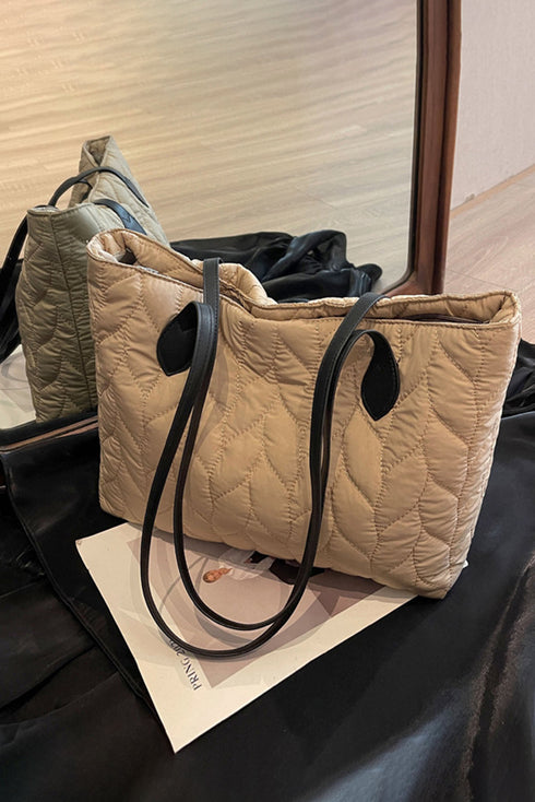 Leaf Stitch Quilted Nylon Puffer Shoulder Bag