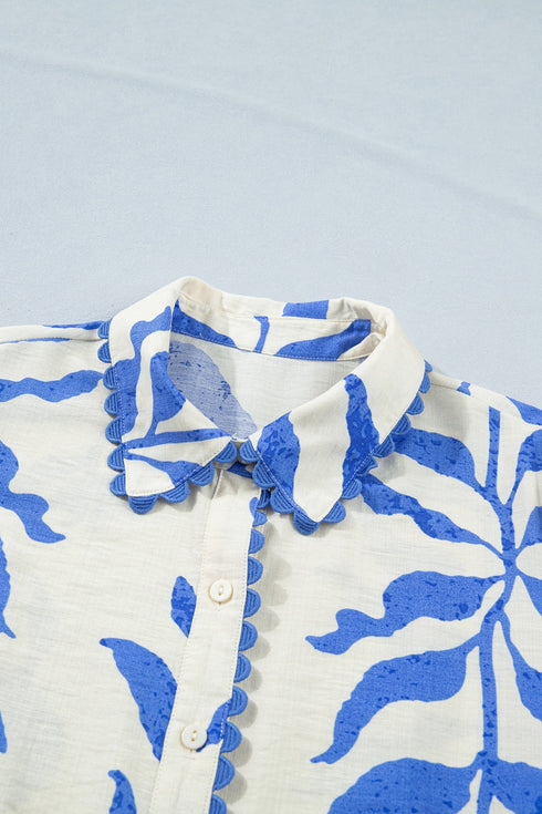 Leafy Botanical Print Side Tie Button Down Maxi Dress