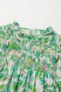 Leafy Print Shirred Mock Neck Flounce Sleeve Blouse