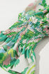 Leafy Print Shirred Mock Neck Flounce Sleeve Blouse
