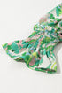 Leafy Print Shirred Mock Neck Flounce Sleeve Blouse