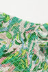 Leafy Print Shirred Mock Neck Flounce Sleeve Blouse