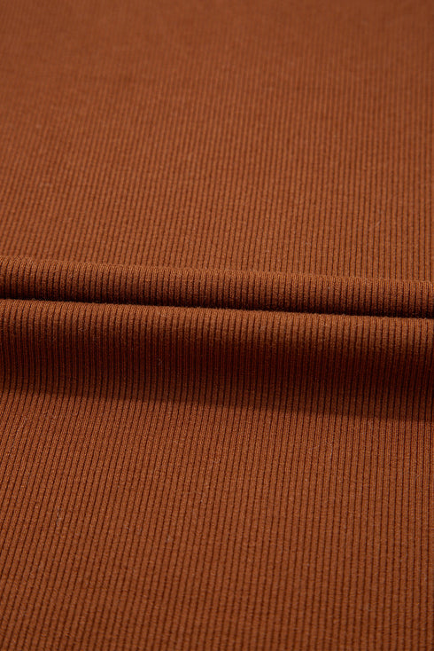 Leather Ruffle Sleeve Patchwork Round Neck Blouse