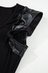 Leatherette Ruffle Sleeve Patchwork Ribbed V Neck Bodysuit