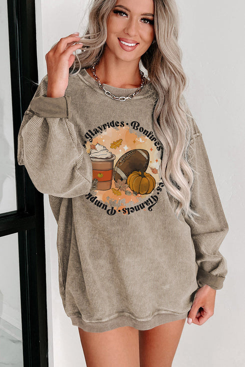 Leaves Hayrides Bonfires Graphic Corded Crewneck Sweatshirt