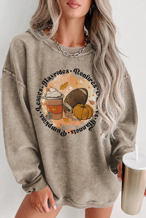 Leaves Hayrides Bonfires Graphic Corded Crewneck Sweatshirt