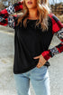 Leopard And Plaid Print Off Shoulder Long Sleeve Top