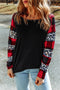 Leopard And Plaid Print Off Shoulder Long Sleeve Top