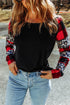Leopard And Plaid Print Off Shoulder Long Sleeve Top