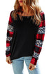 Leopard And Plaid Print Off Shoulder Long Sleeve Top