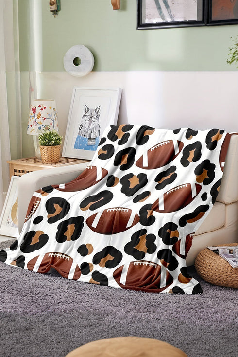 Leopard And Rugby Football Print Flannel Throw Blanket
