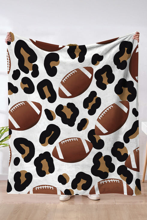 Leopard And Rugby Football Print Flannel Throw Blanket
