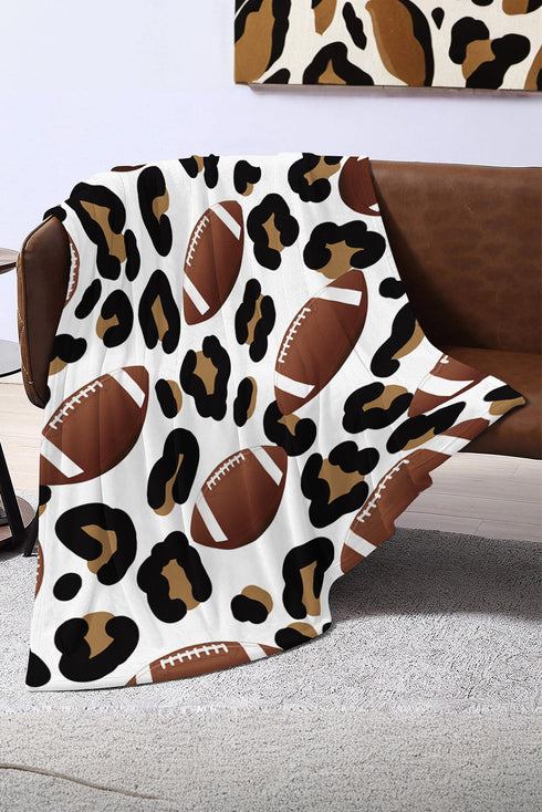 Leopard And Rugby Football Print Flannel Throw Blanket