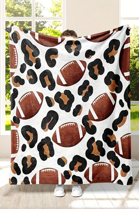 Leopard And Rugby Football Print Flannel Throw Blanket