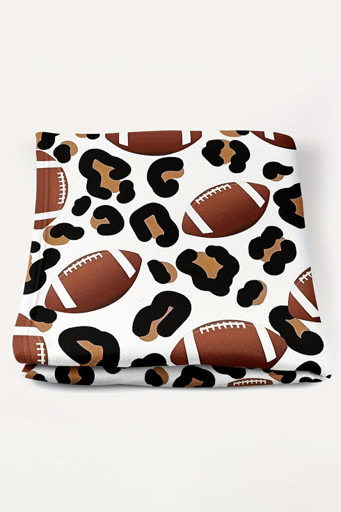 Leopard And Rugby Football Print Flannel Throw Blanket