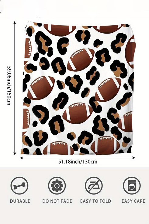 Leopard And Rugby Football Print Flannel Throw Blanket