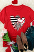 Leopard And Stripe Heart Graphic Crew Neck Tee
