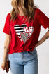 Leopard And Stripe Heart Graphic Crew Neck Tee