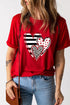 Leopard And Stripe Heart Graphic Crew Neck Tee