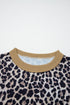 Leopard And Stripe Patchwork Pocketed Three Quarter Sleeve Top