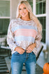 Leopard And Stripe Patchwork Puff Sleeve Knit Top