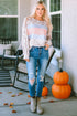 Leopard And Stripe Patchwork Puff Sleeve Knit Top