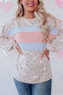 Leopard And Stripe Patchwork Puff Sleeve Knit Top