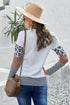 Leopard And Stripe Print Spliced Long Sleeve Top