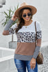 Leopard And Stripe Print Spliced Long Sleeve Top