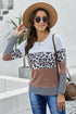 Leopard And Stripe Print Spliced Long Sleeve Top