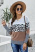 Leopard And Stripe Print Spliced Long Sleeve Top