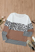 Leopard And Stripe Print Spliced Long Sleeve Top