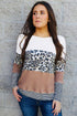 Leopard And Stripe Print Spliced Long Sleeve Top