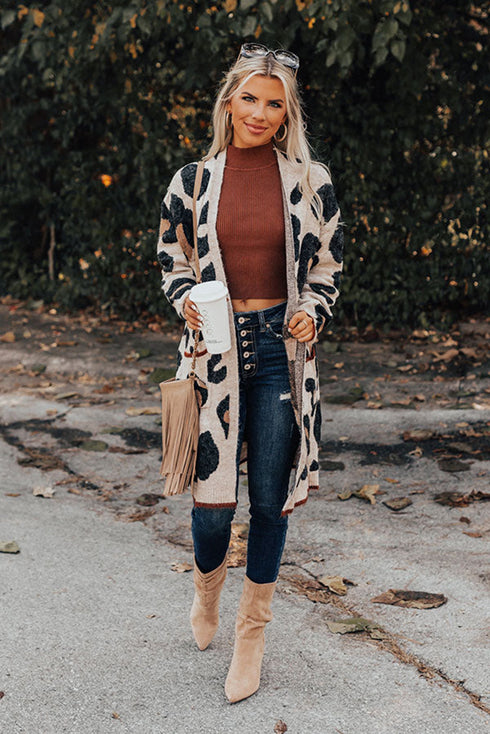 Leopard Animal Print Open Midi Cardigan