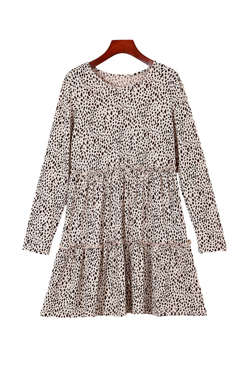 Leopard Animal Print Tiered Long Sleeve Dress