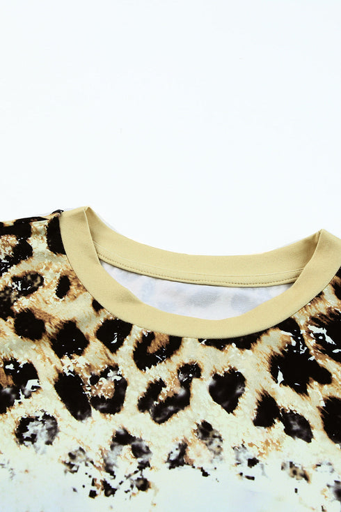 Leopard Bleached O-Neck Short Sleeve T Shirt
