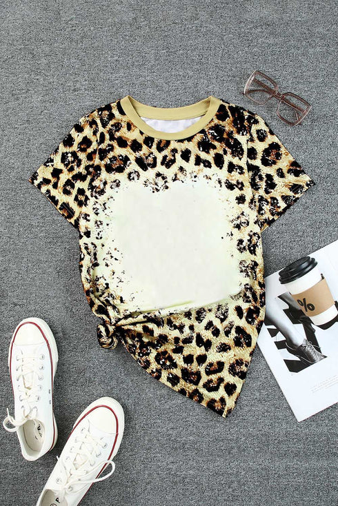 Leopard Bleached O-Neck Short Sleeve T Shirt