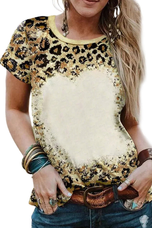 Leopard Bleached O-Neck Short Sleeve T Shirt