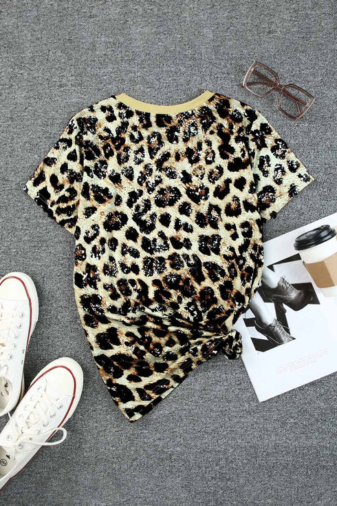 Leopard Bleached O-Neck Short Sleeve T Shirt