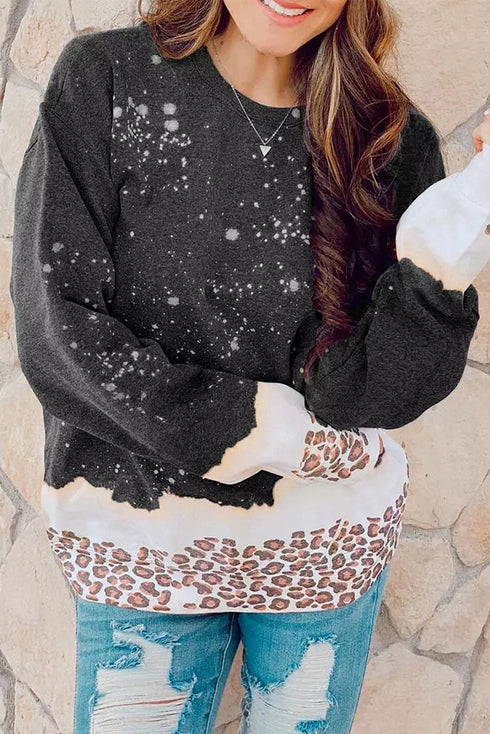 Leopard Bleached Pullover Sweatshirt