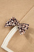 Leopard Bow Contrast Trim Split Cuff Knit Sweater