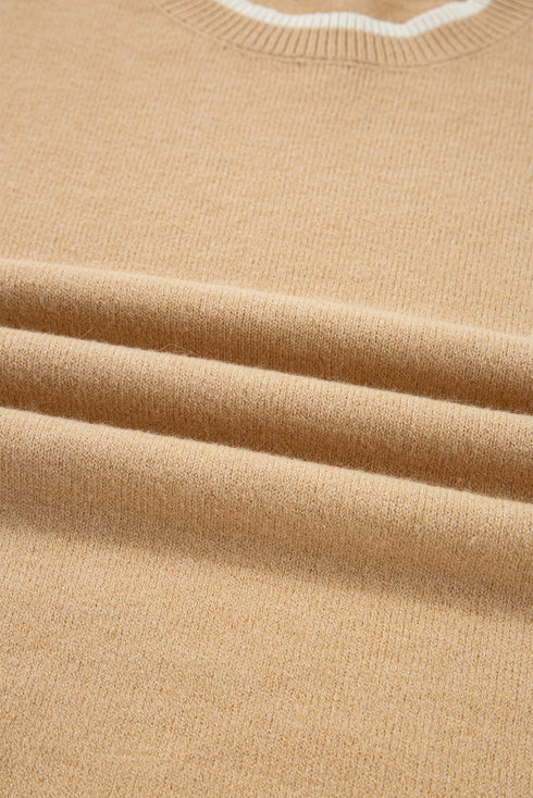 Leopard Bow Contrast Trim Split Cuff Knit Sweater