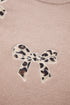Leopard Bow Embroidery Drop Shoulder Tunic Sweater